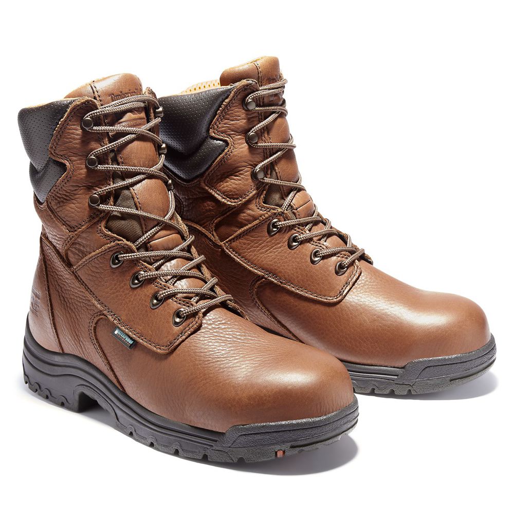 Timberland Μποτακια Εργασίας Ανδρικα Καφε - Pro® Titan® 8\" Alloy Toe - Greece 8970612-GD